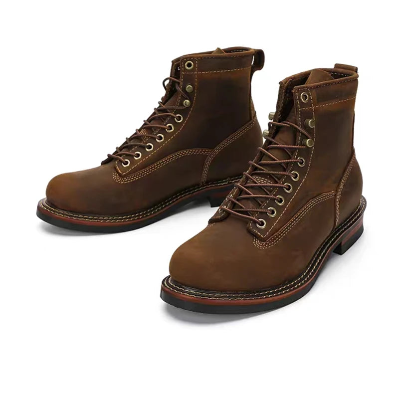 New Handmade Vintage British Casual Men Ankle Boots Autumn Winter Cow Leather Shoes Wedge Tooling Desert Boots Motorcycle Boots