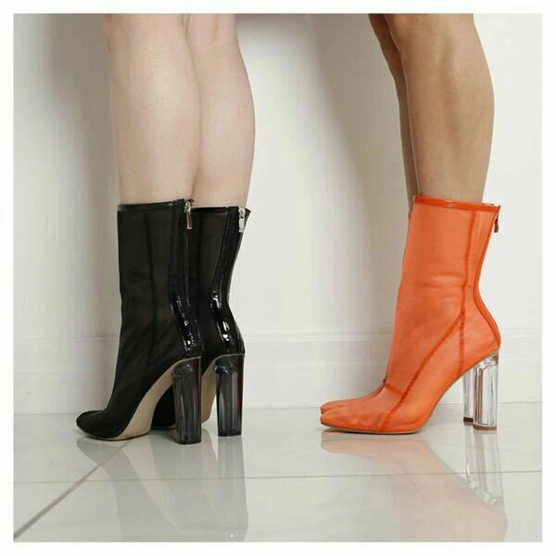 New Mesh Neon Green Sandal Boots Women Sexy Over The Knee Boots Pointed Toe High Heels Party Shoes Woman Thigh High Boots