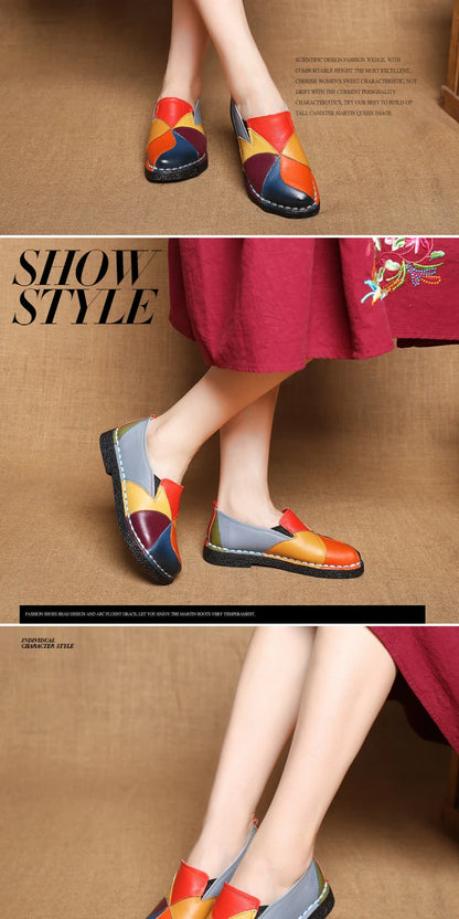 WOIZGIC Women's Ladies Female Woman Mother Shoes Flats Genuine Leather Loafers Moccasins Mixed Colorful Non Slip On Plus Size 42