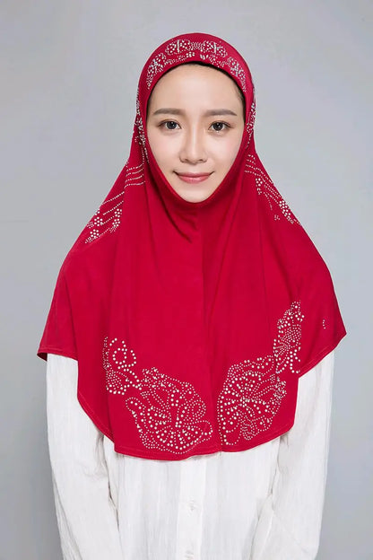 H006 Adults or big gilrs good size muslim hijab scarf with rhinestones islamic headscarf hat armia pull on headwrap ramadan gift