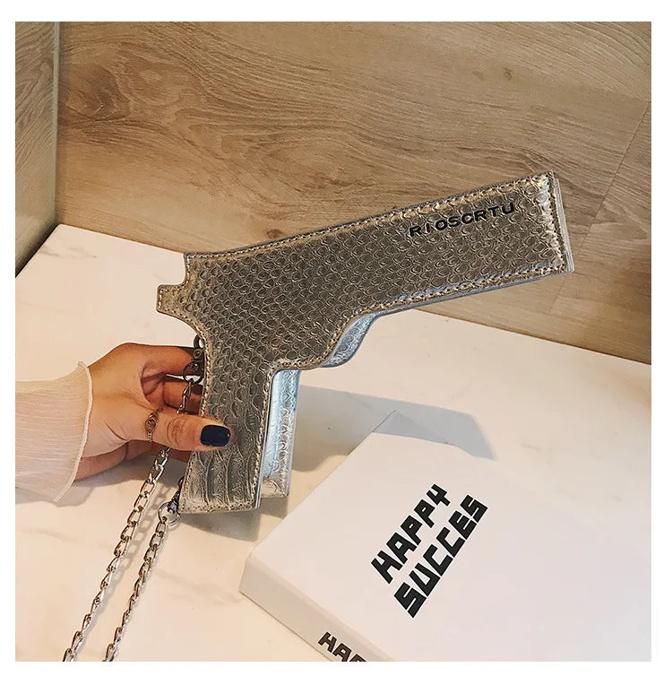 YoReAi New 3D Gun Shaped Chains Women Shoulder Bags Luxury Leather Crossbody Bag Lady High Quality Small Purses Clutch for Girls