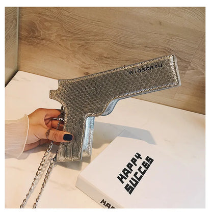YoReAi New 3D Gun Shaped Chains Women Shoulder Bags Luxury Leather Crossbody Bag Lady High Quality Small Purses Clutch for Girls