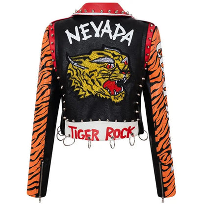 3xl women and men rivet beading pu leather jacket hit color streetstyle Graffiti outerwear letters printed leather jackets