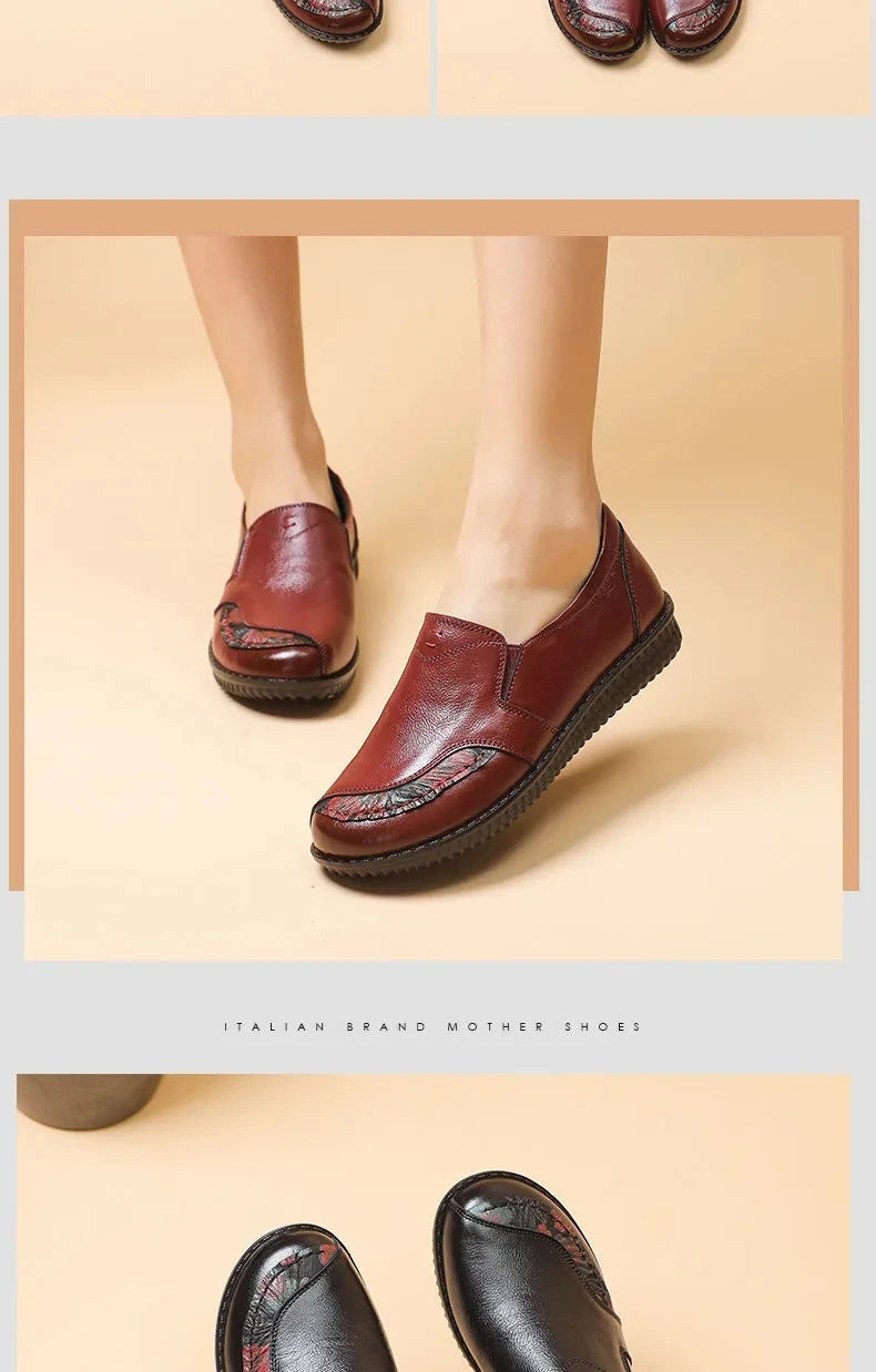 Genuine Leather Ballet Flats Shoes Women Vintage Luxury High Quality Loafers Women's Moccasins Casual Elegant Ladies Wide Shoes