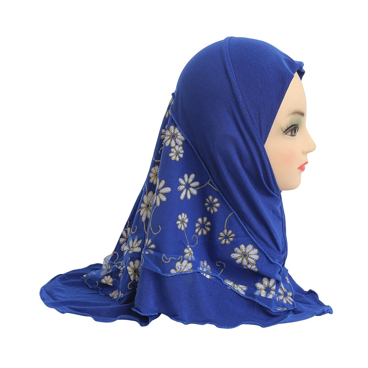 H043 beautiful small girl hijab with flower net cute hijab hats women's caps can fit 2-6 years old girls muslim baby headscarf