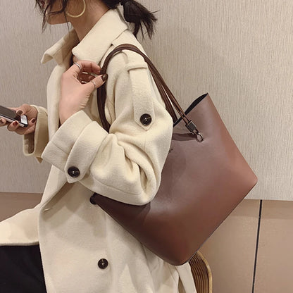 Solid Color Women's PU Leather Handbag and Purse Luxury Large Capacity Fashion Shoulder Bags Female Designer Shopping Tote Bags