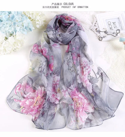 Hot Fashion Summer Chiffon Georgette Scarf Parrot Peony Print Women Foulard Long Shawl&Wrap Bandana Elegant Thin 50*160cm M163