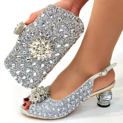 New Silver Color Nigerian Women's Shoes and Bags Party  African Fashion Shoes and Bags Wedding Shoes and Bags