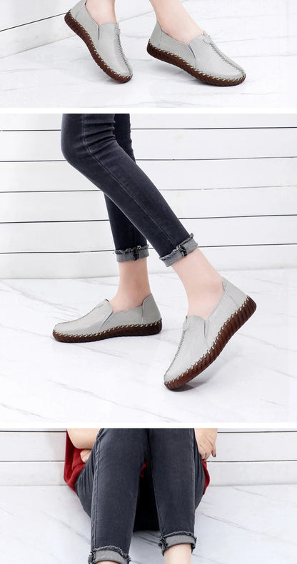Genuine Leather Ballet Flats Shoes Women Vintage Luxury High Quality Loafers Women's Moccasins Casual Elegant Ladies Wide Shoes