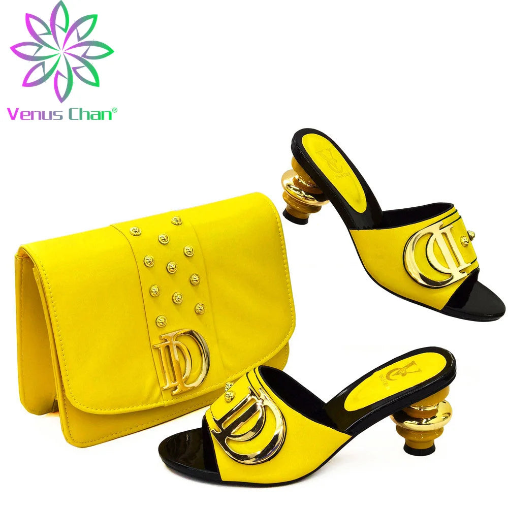 2023 Italian Design Summer Rhinestone Party High Heel Sandals for Nigerian Women Fashion High Quality Wedding Shoes and Bags