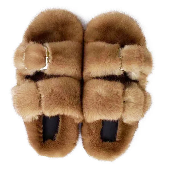 Slippers Ladies Summer Fluffy Mink Fur Slippers 100% Mink Fur Slippers Ladies Sandals 2021 Home Slippers Girls Outdoor Slippers