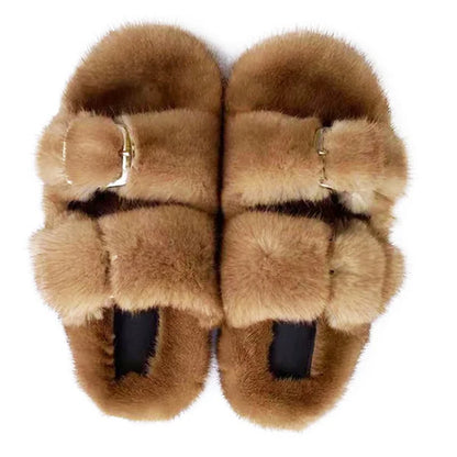 Slippers Ladies Summer Fluffy Mink Fur Slippers 100% Mink Fur Slippers Ladies Sandals 2021 Home Slippers Girls Outdoor Slippers