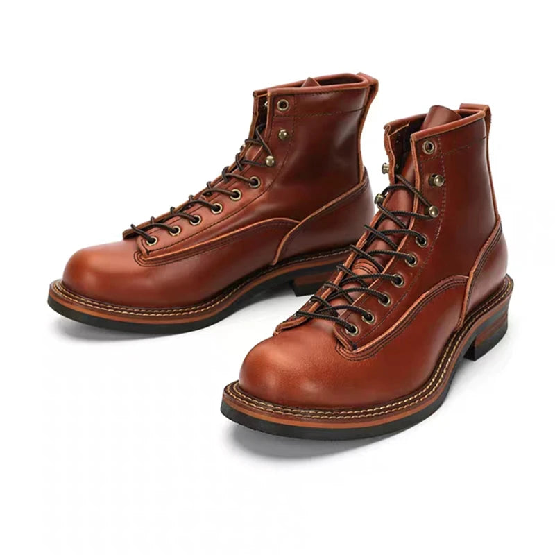 New Handmade Vintage British Casual Men Ankle Boots Autumn Winter Cow Leather Shoes Wedge Tooling Desert Boots Motorcycle Boots