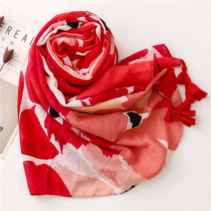 2026 Luxury Brand Ink Painting Floral Tassel Viscose Shawl Scarf Lady High Quality Pashmina Hijab and Wraps Foulard Muslim Sjaal