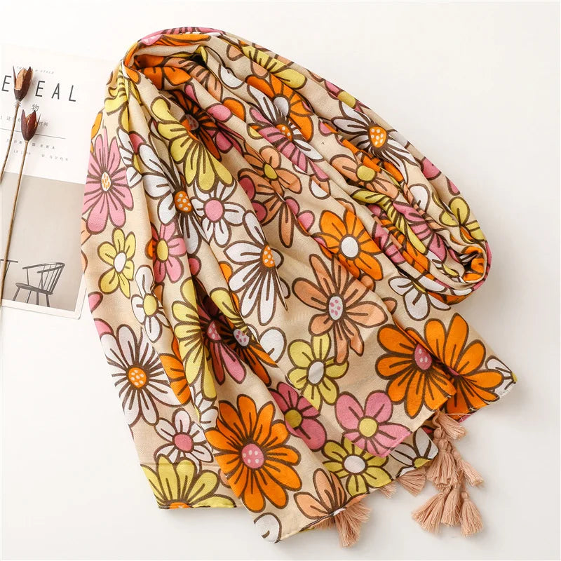 2026 Luxury Brand Ink Painting Floral Tassel Viscose Shawl Scarf Lady High Quality Pashmina Hijab and Wraps Foulard Muslim Sjaal