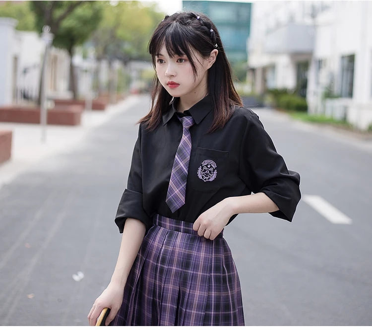 Japanese Harajuku Three piece set Plaid Mini Women Skirt School Uniforms Skirt A-line Sweet High Waist Women kawaii Suits & Sets