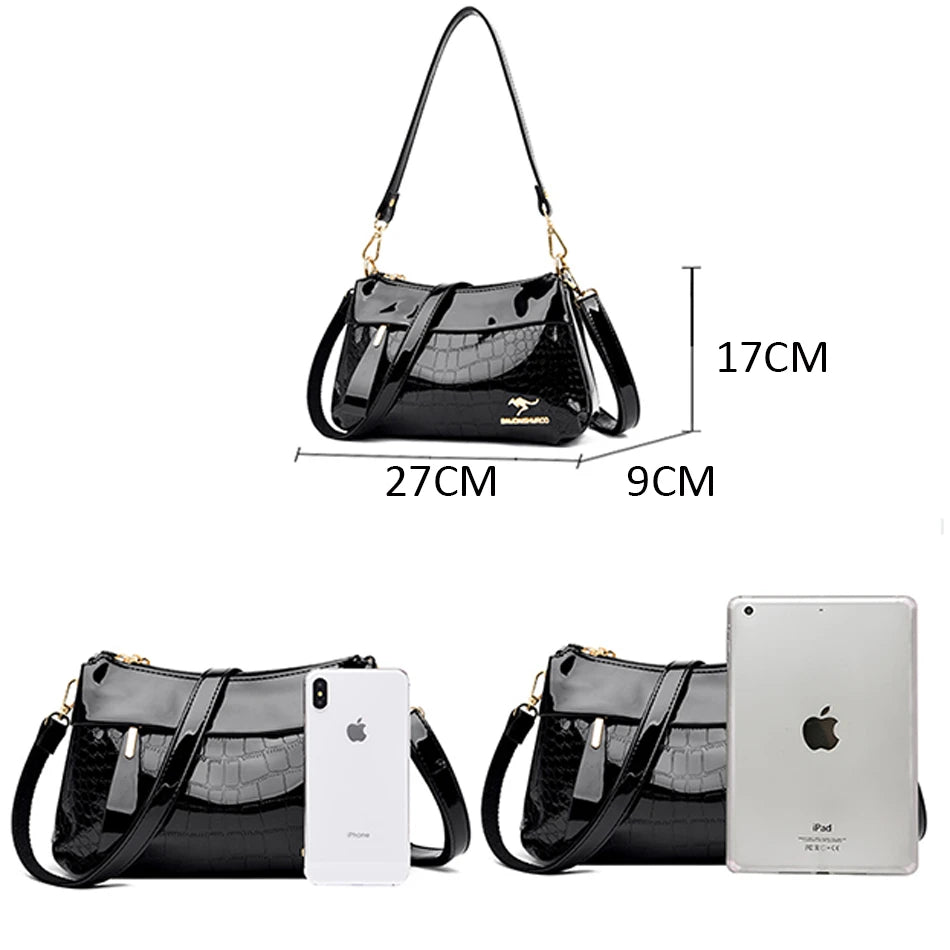 3 Layers Women Handbag Purses Luxury Designer Patent Leather Shoulder Messenger Crossbody Bags for Female Vintage Sac A Main New