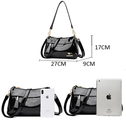 3 Layers Women Handbag Purses Luxury Designer Patent Leather Shoulder Messenger Crossbody Bags for Female Vintage Sac A Main New