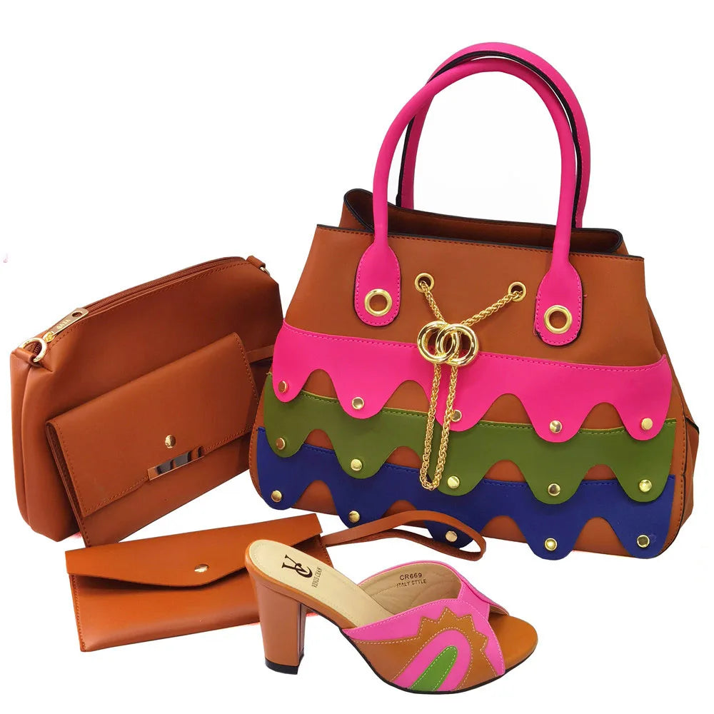 2023 Black Color Comfortable Heels Italian Lady Shoes with Matching Bag for African Women Shoes and Bag Set