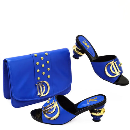 2023 Italian Design Summer Rhinestone Party High Heel Sandals for Nigerian Women Fashion High Quality Wedding Shoes and Bags