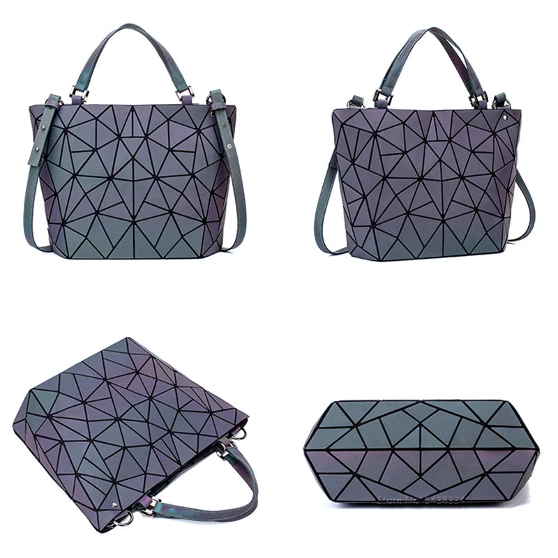 Ladies Luminous Bag Geometric Bags for Women 2024 Quilted Shoulder Bags Laser Plain Folding Female Handbags Bolsa Feminina