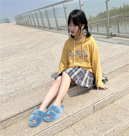 Slippers Ladies Summer Fluffy Mink Fur Slippers 100% Mink Fur Slippers Ladies Sandals 2021 Home Slippers Girls Outdoor Slippers