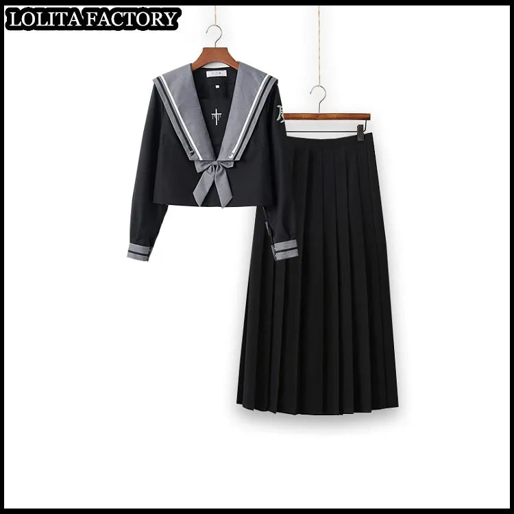 Dark magic  JK sailor suit women's orthodox 80cm long skirt middle suit Japanese sailor's uniform academic school uniform