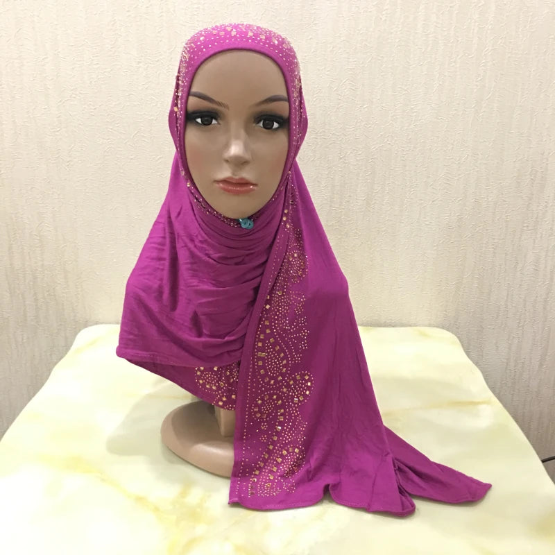 H099 high quality soft jersey scarf with stones pull on modal headscarf women's hijab islamic female shawl headwrap