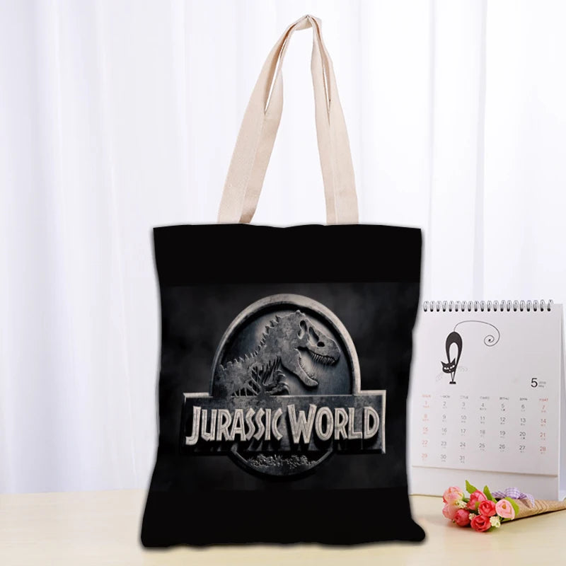 Custom Jurassic Park Logo Tote Bag Reusable Women Canvas Shoulder Bag Handbag Shoulder Pouch Foldable Canvas Shopping Bags