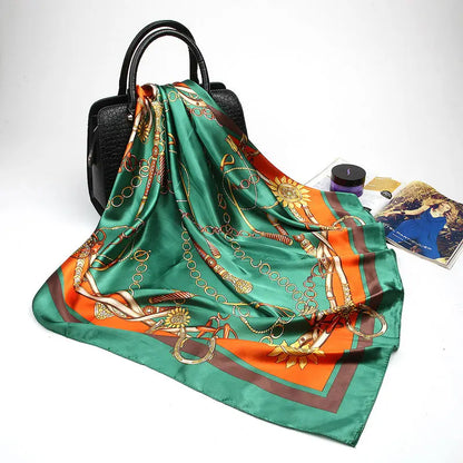 Wholesale Fashion Floral Print Kerchief Silk Satin Shawls and Wraps Hijab Scarfs Female 90cm*90cm Square Bag Scarves For Ladies