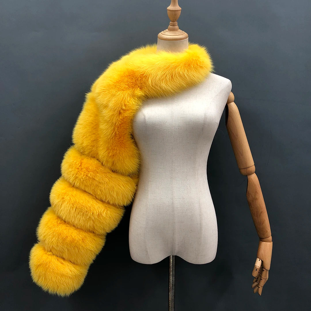 Fur Sleeve Women Fashion Luxury Real Fox Fur Coat Single Sleeve New Arrival