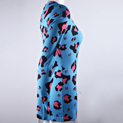 OMSJ 2024 Rompers Women Sleepwear Sky Blue Leopard Print Long Sleeve Short Jumpsuit Sexy Onesie For Adult Female Nightwear S-3XL