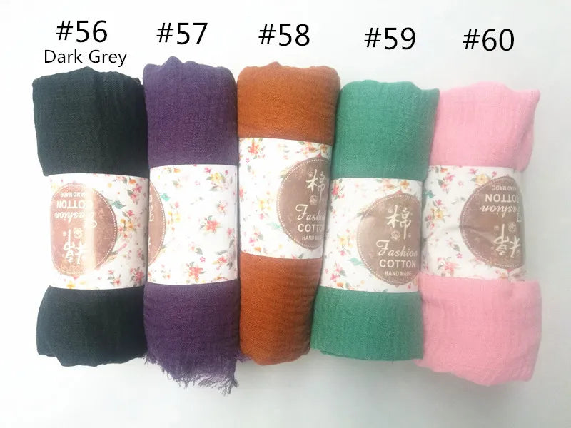 12pcs/lot Plain Wrinkle Wrap Cotton Viscose Long Shawl Scarf Women Crinkle Hijab Shawl Muslim Head Hijab scarf wholesale