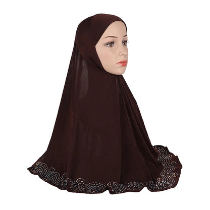 H001 Adults big size muslim hijab scarf with rhinestones islamic headscarf hats armia pull on headwrap ramadan gift