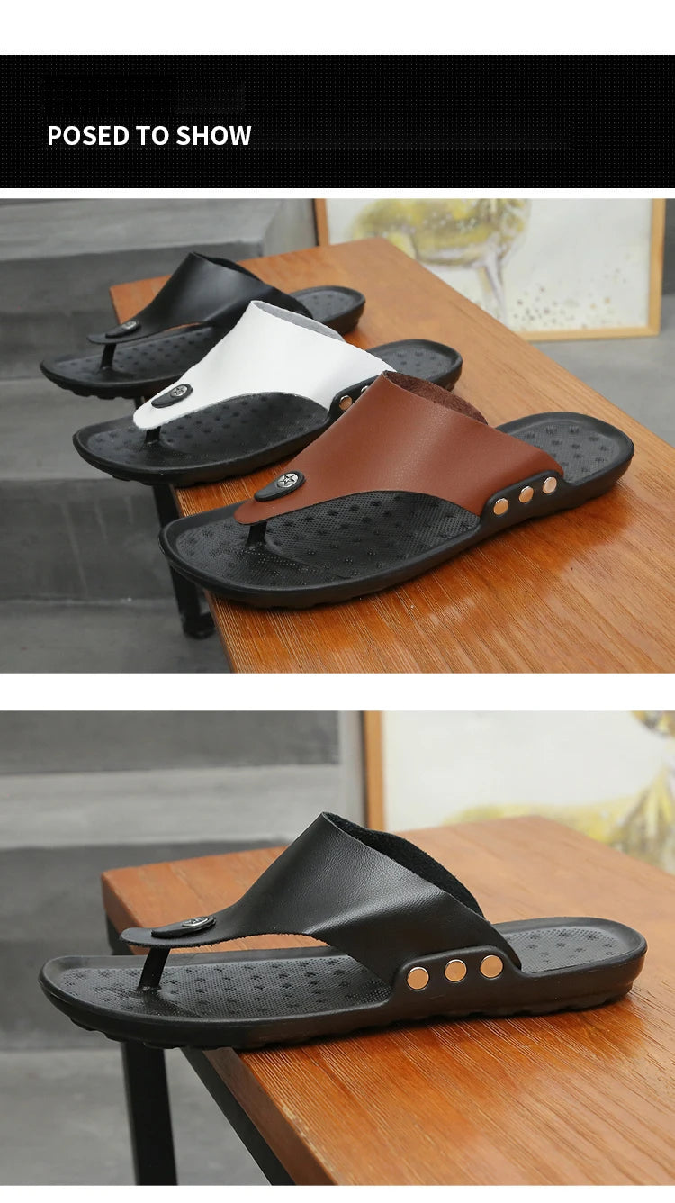 YRZL Slippers Summer Flip-Flops for Men Beach Slippers Brown Sandals Comfortable Shoes Non-Slip Bathroom Shoes  Men Slides