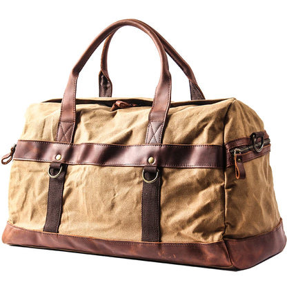 WaterProof Waxed Canvas Leather Men Travel Bag Hand Luggage Bag Carry On Large tote Vintage Men Duffle Weekend Bag big Overnight