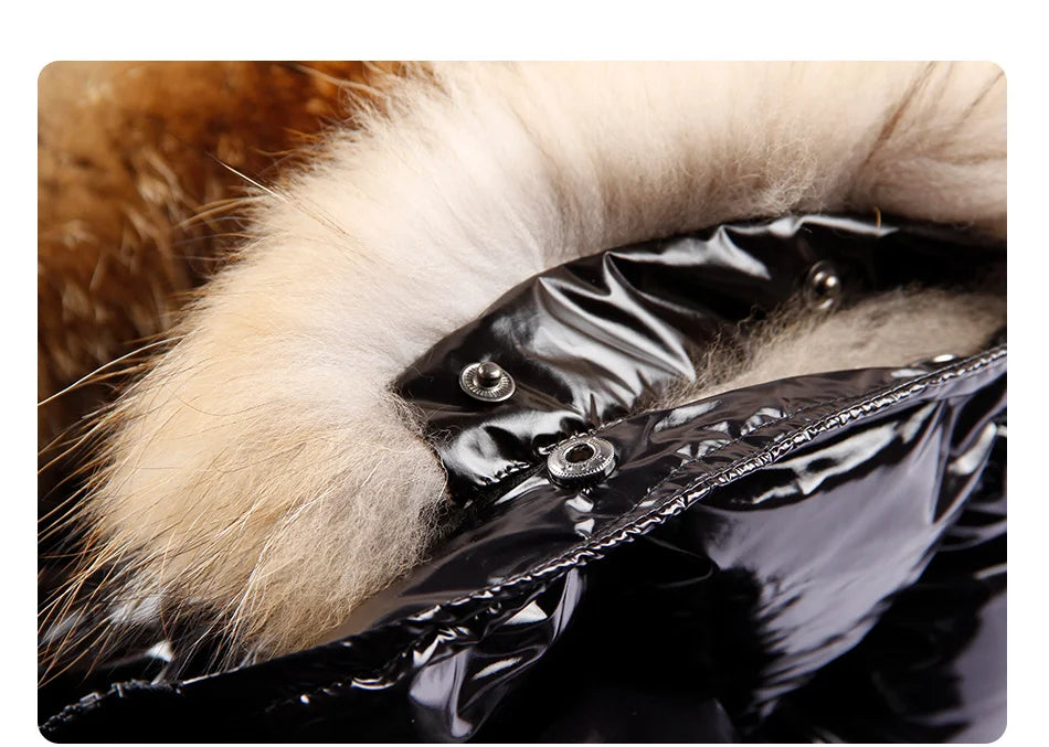 Maomaokong Winter Jacket Women Real Fur Coat Parkas Duck Down Lining Coat Real Raccoon Fur Collar Warm Black Streetwear