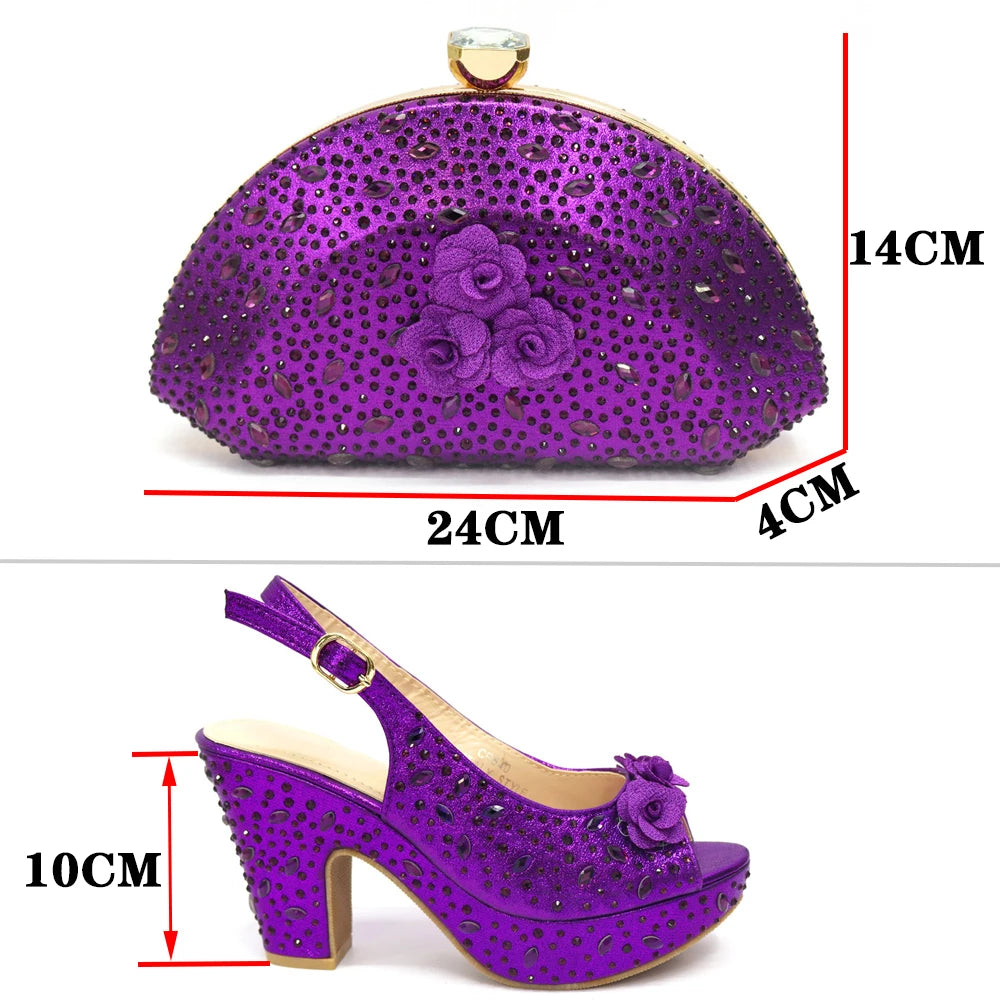 New Arrival Italian Women Shoes and Bag Set Decorated with Rhinestone In Party African Italian Shoes and Bag Set Party Shoes Bag