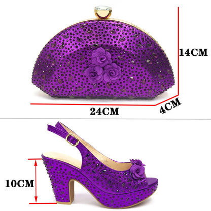 New Arrival Italian Women Shoes and Bag Set Decorated with Rhinestone In Party African Italian Shoes and Bag Set Party Shoes Bag
