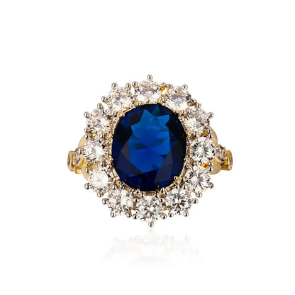 Luxury Oval Blue Zircon Ring for Women Sparkling Golden Color Solitaire Finger Rings Romantic Jewelry Wedding Anniversary Gift