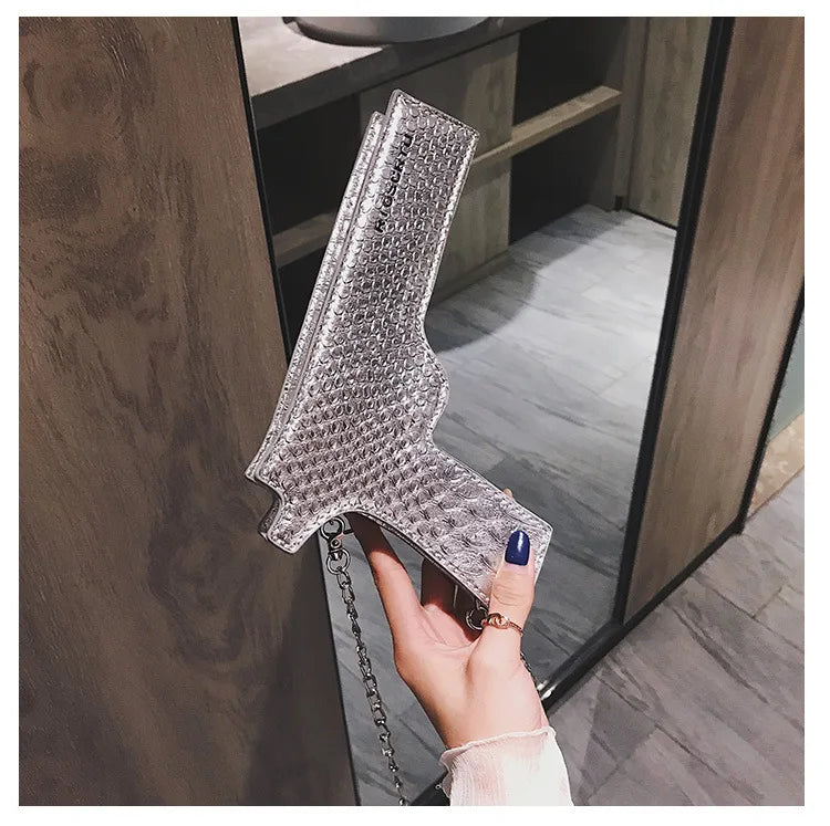 YoReAi New 3D Gun Shaped Chains Women Shoulder Bags Luxury Leather Crossbody Bag Lady High Quality Small Purses Clutch for Girls