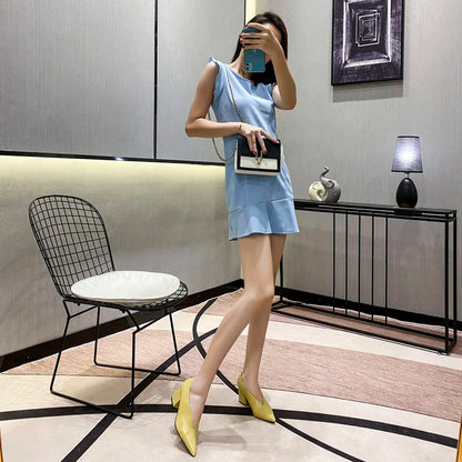 Sandals Luxury Brand Sexy Dress Shoes Elegant Chunky High Heeeled Pumps Sexy Pointed Toe Evening Shoes Women Shoes V Cut Shoes