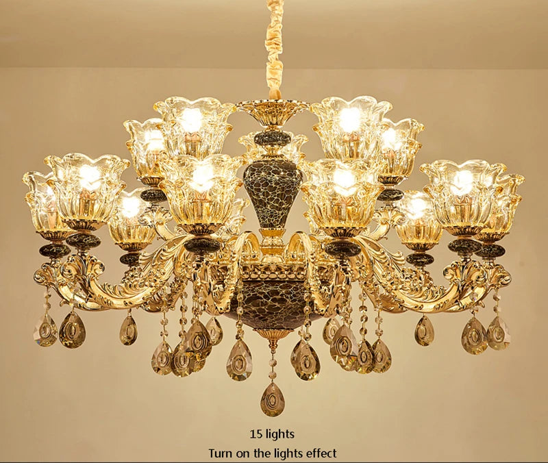 French Luxury Crystals Chandelier Living Room Bedroom Lamps Atmosphere Minimalist Ceramic Bedroom Crystal Lamp Villa Light Stair
