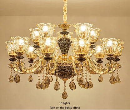 French Luxury Crystals Chandelier Living Room Bedroom Lamps Atmosphere Minimalist Ceramic Bedroom Crystal Lamp Villa Light Stair