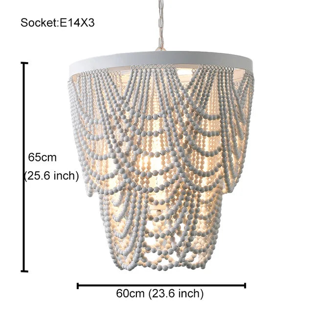 French Country white wood Bead Chandelier dining room bedroom princess Decorative chandelier 3/5 lights hanging light fixture
