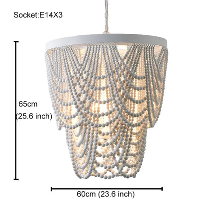 French Country white wood Bead Chandelier dining room bedroom princess Decorative chandelier 3/5 lights hanging light fixture