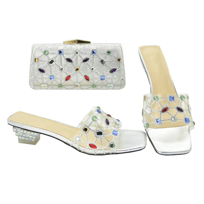 New Arrival Open Toe Shoes Clear Heels for Women Transparent Rhinstone Wedding Shoes Bride Women Shoe and Bag Set with Diamonds