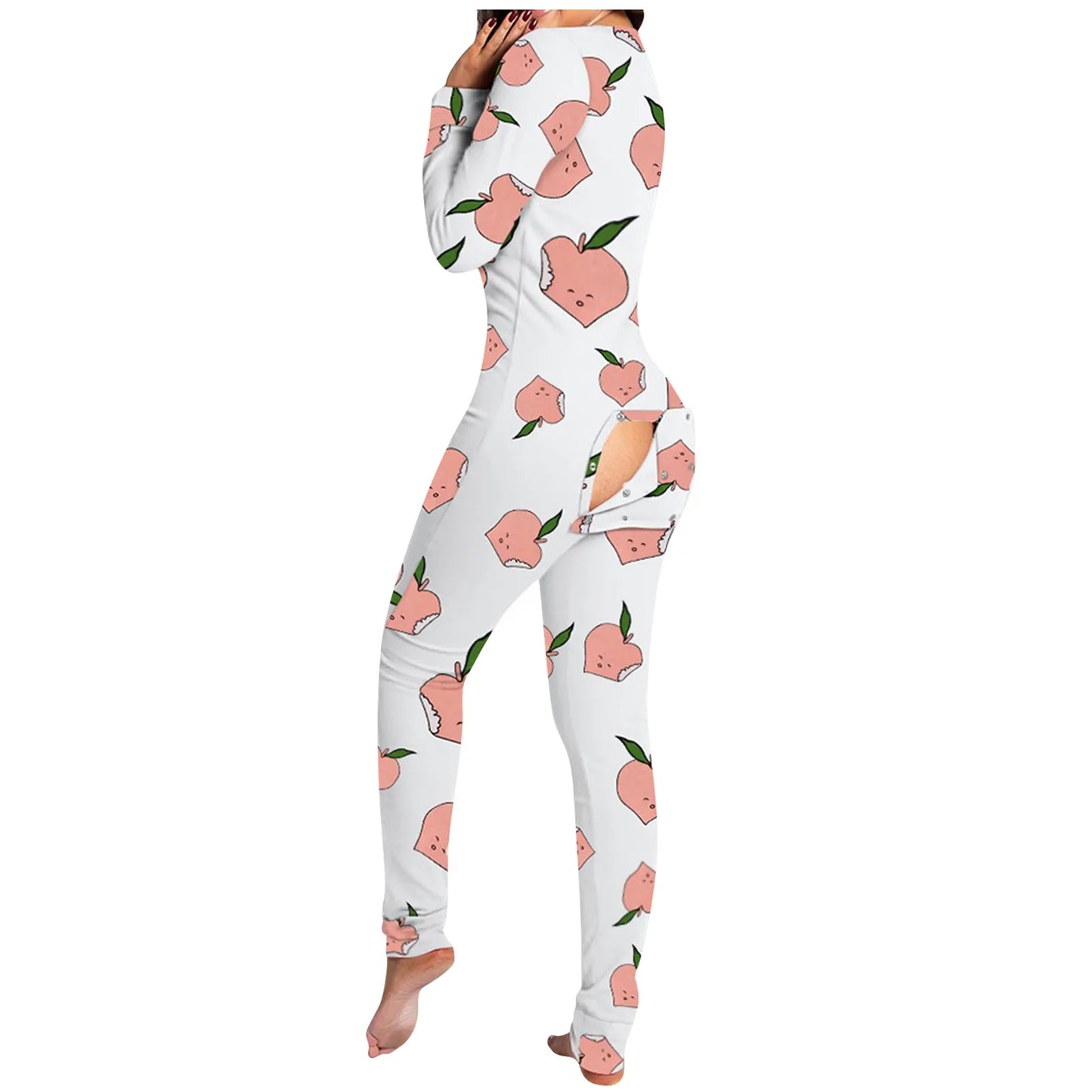 Sexy Women Pajamas Onesies Button-down Front Buttoned Flap Adults Pyjama Plaid Cow Print V-neck Long Sleeve Jumpsuit Sleepwear