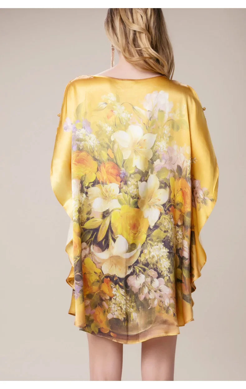100% Mulberry Silk Nightgowns For Women  Long   Silk Nightdress  Real Silk sleepwear  Ladies Female   Gift Loose Large Free size