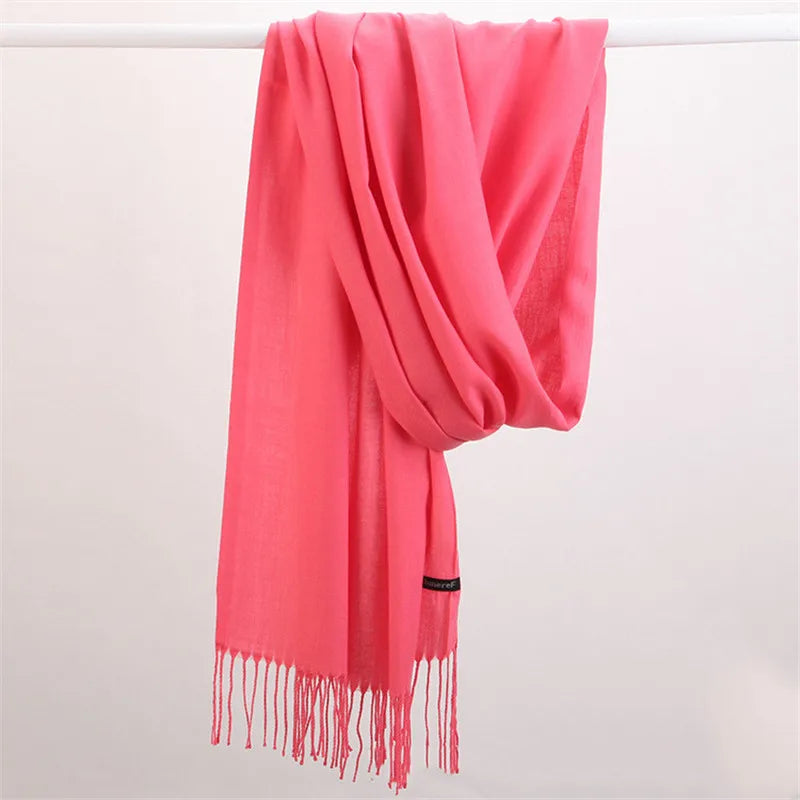 Fashion Solid Color 2023 Women Scarf Winter Hijabs Tessale Tassels Long Lady Shawls Cashmere Like Pashmina Hijabs Scarves Wraps